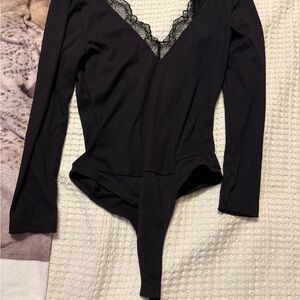 Elegant Black Lace Trim Bodysuit